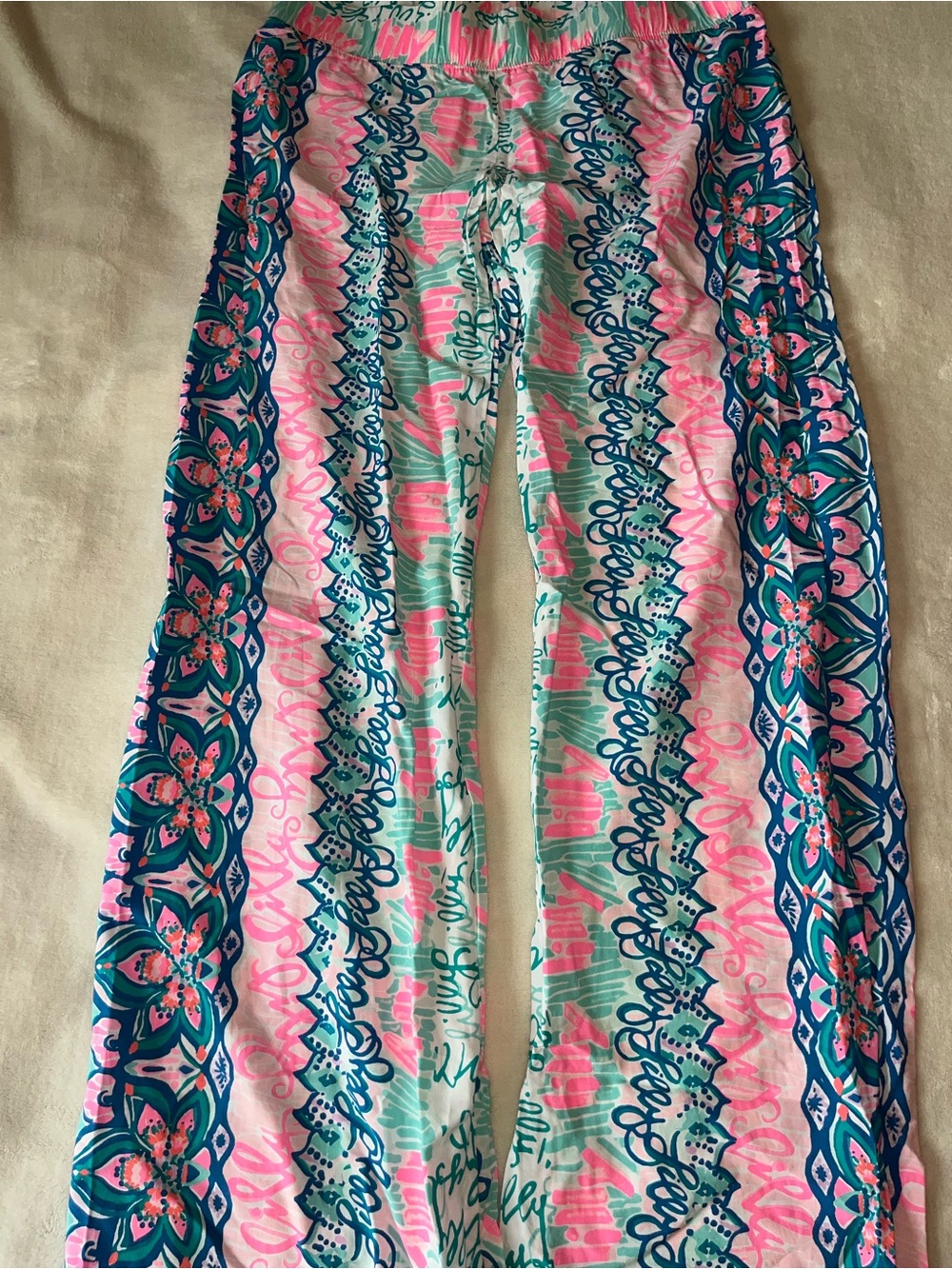 Lilly Pulitzer Bal Harbour Palazzo Pant Pink & Blue Wide-Leg Lounge Soft Pants S - Picture 7 of 9